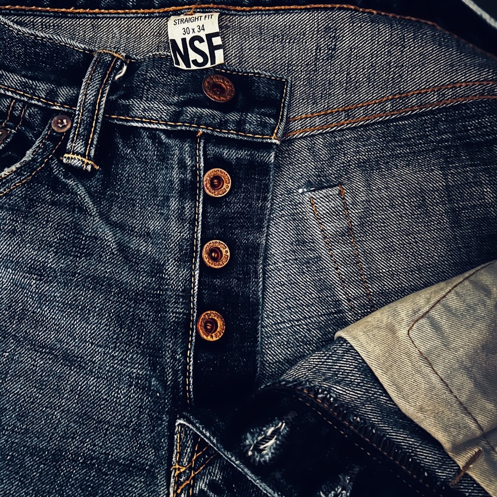 NSF Blue Straight Denim Jeans with Distressed Finish